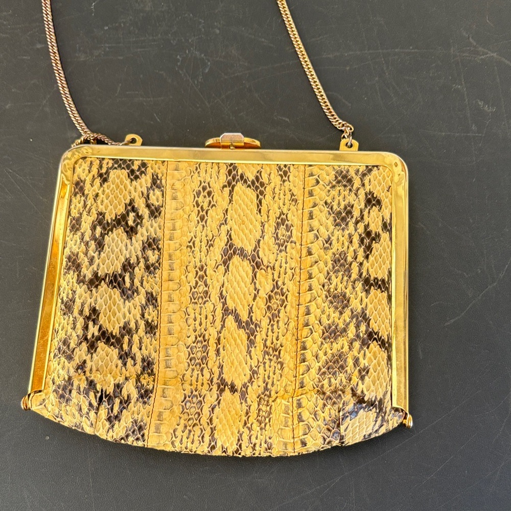 Elegant vintage Gold and Brown Snakeskin Women's Bag with chain strap